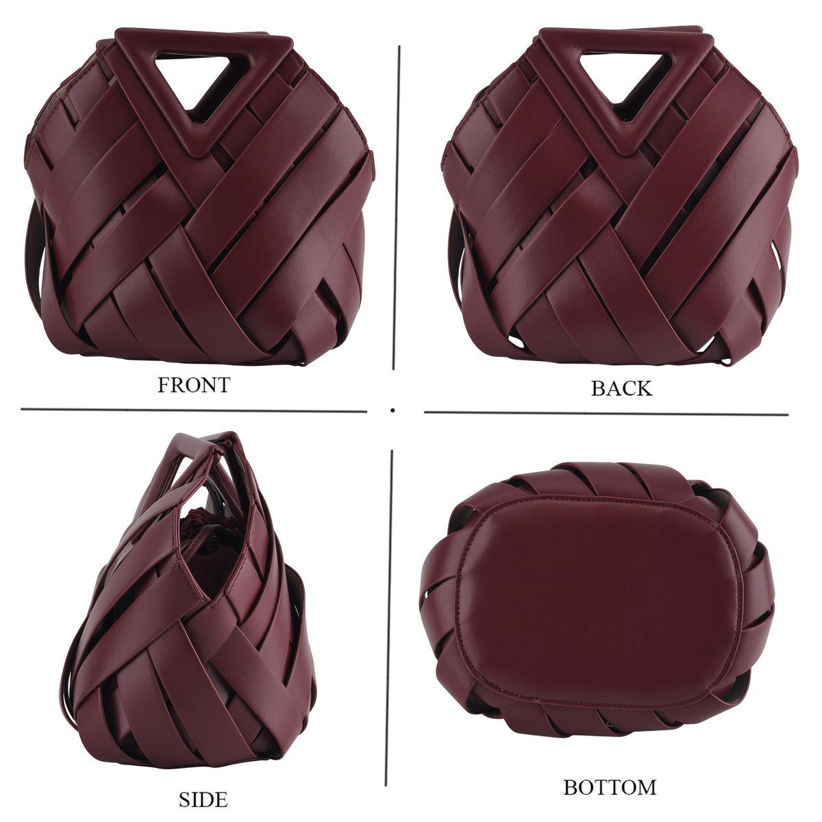 Designer Triangle Handle Clutch Handbag with Removable Pouch &amp; Adjustable Shoulder Strap - Burgundy V32518730 5