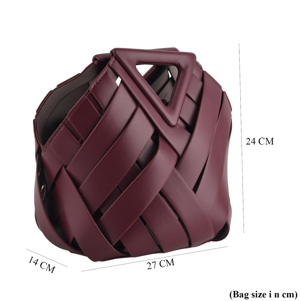 Designer Triangle Handle Clutch Handbag with Removable Pouch & Adjustable Shoulder Strap - Burgundy_8498706_6