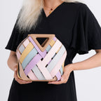 Designer Triangle Handle Clutch Handbag with Removable Pouch & Adjustable Shoulder Strap - Multi Colour_8498707_3