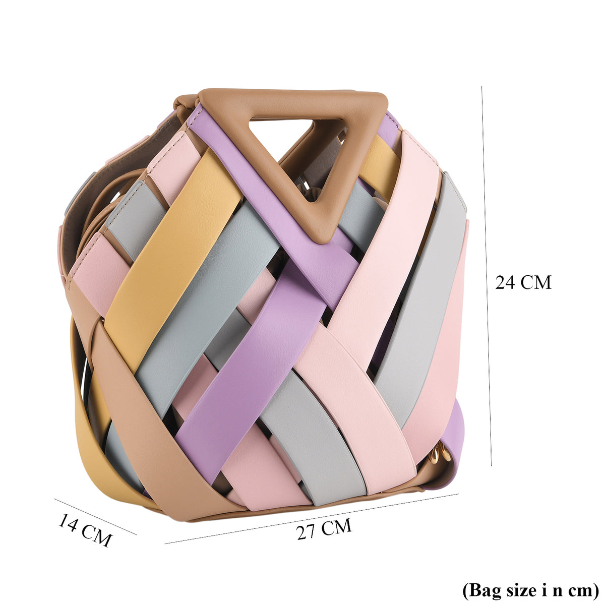 Designer Triangle Handle Clutch Handbag with Removable Pouch &amp; Adjustable Shoulder Strap - Multi Colour V32519033 6