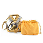 Designer Triangle Handle Clutch Handbag with Removable Pouch & Adjustable Shoulder Strap - Silver & Gold_8498708