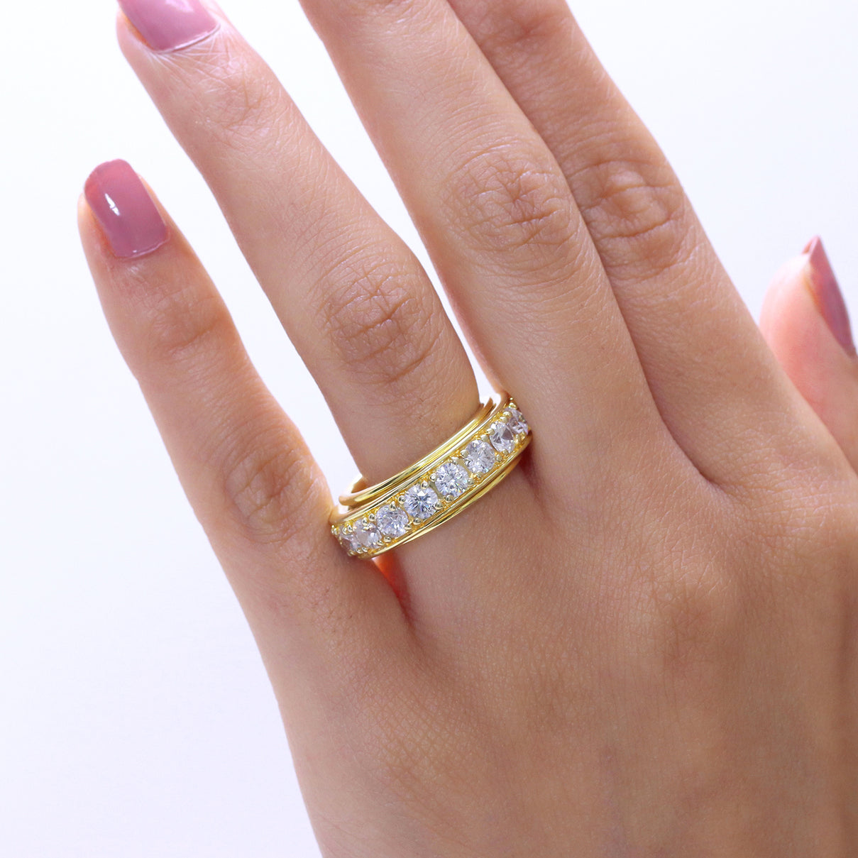 EverTrue 7.8 Ct. White Cubic Zirconia Full Eternity Spinner Band Ring For Men and Women in Yellow Gold Plating V32491472 2