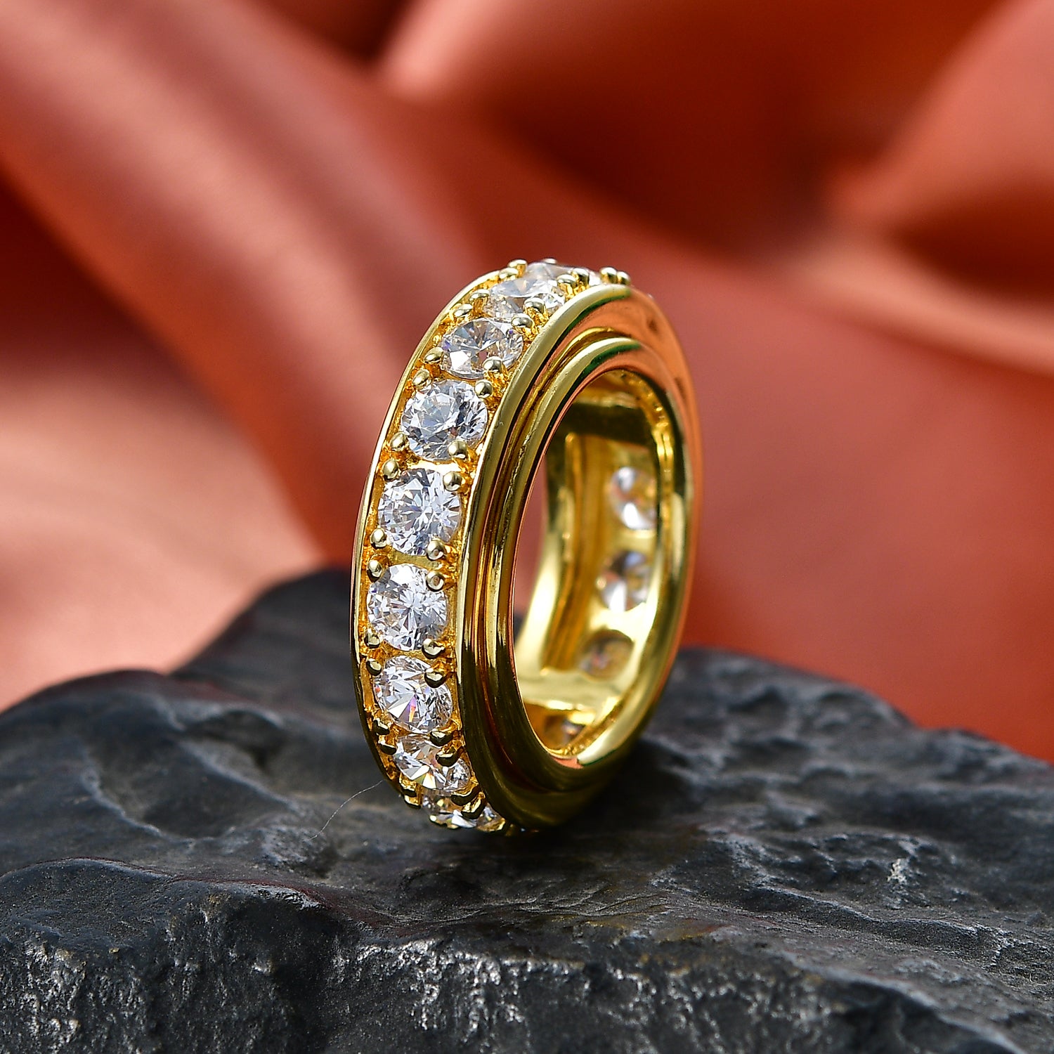 EverTrue 7.8 Ct. White Cubic Zirconia Full Eternity Spinner Band Ring For Men and Women in Yellow Gold Plating V32491472 3