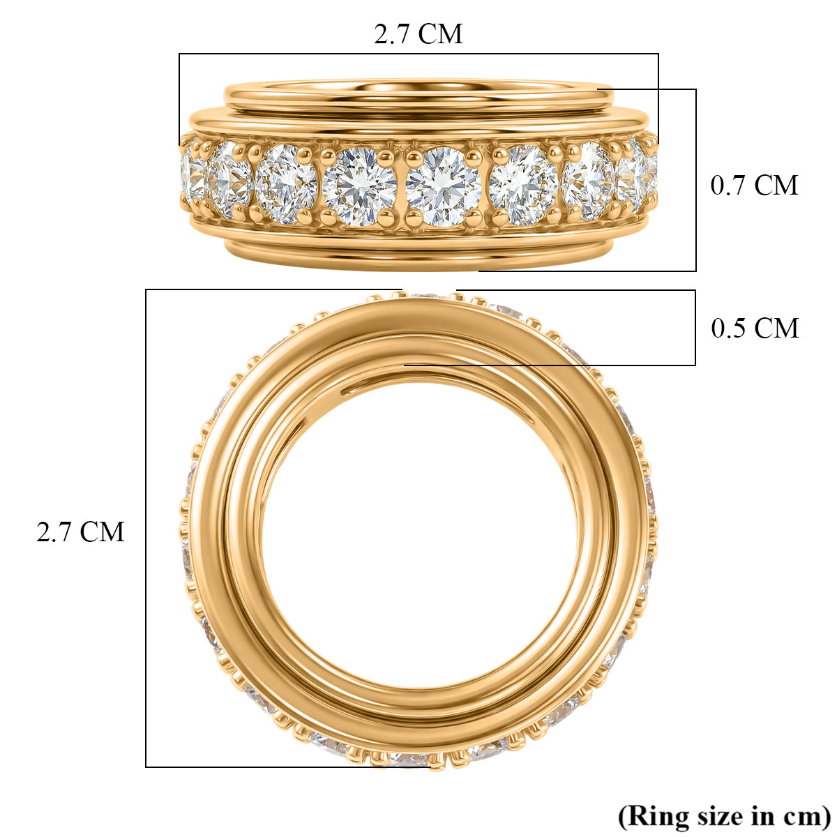 EverTrue 7.8 Ct. White Cubic Zirconia Full Eternity Spinner Band Ring For Men and Women in Yellow Gold Plating V32491472 6