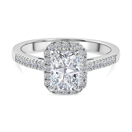 LUXURIANT 1.25 Ct. Lab Grown Diamond Emerald-Cut Halo Ring in Rhodium Overlay Sterling Silver SGL Certified (SI-G-H) 8499323 1