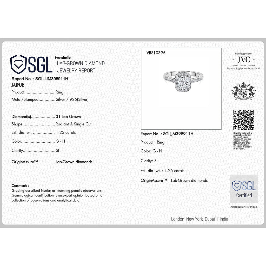 Luxuriant - SGL Certified Lab Grown Diamond (SI/G-H) Emerald Cut Halo Ring in Rhodium Overlay Sterling Silver 1.26 Ct._8499323_4