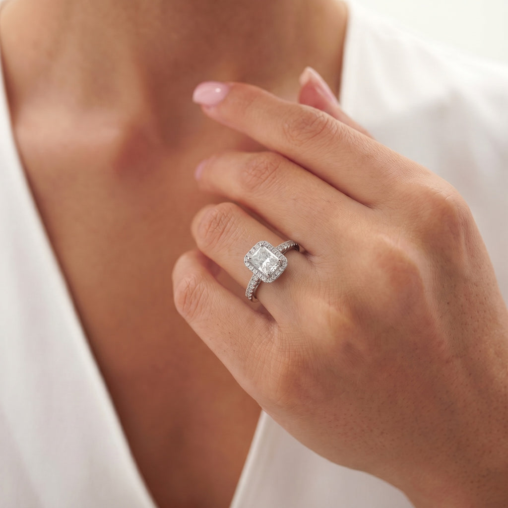 Luxuriant - SGL Certified Lab Grown Diamond (SI/G-H) Emerald Cut Halo Ring in Rhodium Overlay Sterling Silver 1.26 Ct._8499341_1