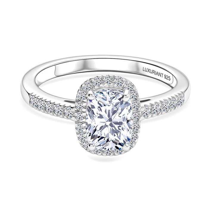 LUXURIANT 1.25 Ct. Lab Grown Diamond Emerald-Cut Halo Ring in Rhodium Overlay Sterling Silver SGL Certified (SI-G-H) 8499339 1