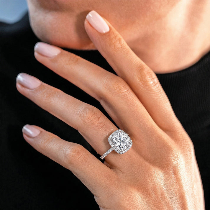 LUXURIANT 1.25 Ct. Lab Grown Diamond Emerald-Cut Halo Ring in Rhodium Overlay Sterling Silver SGL Certified (SI-G-H) 8499339 2