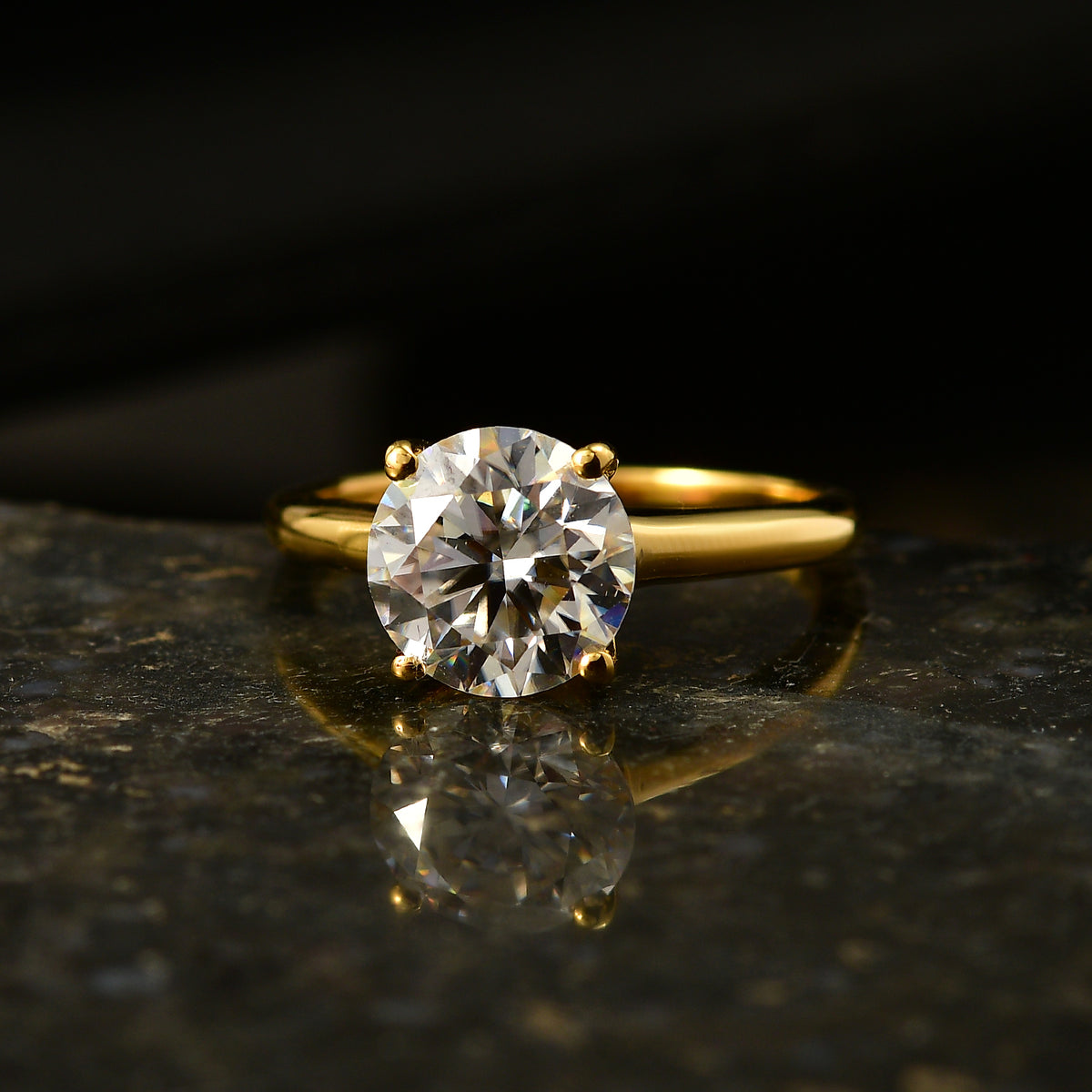 D'Joy - Moissanite Solitaire Heart &amp; Arrow Cut Ring in 18K Vermeil Yellow Gold Plated Sterling Silver 2.09 Ct. V32559997 3