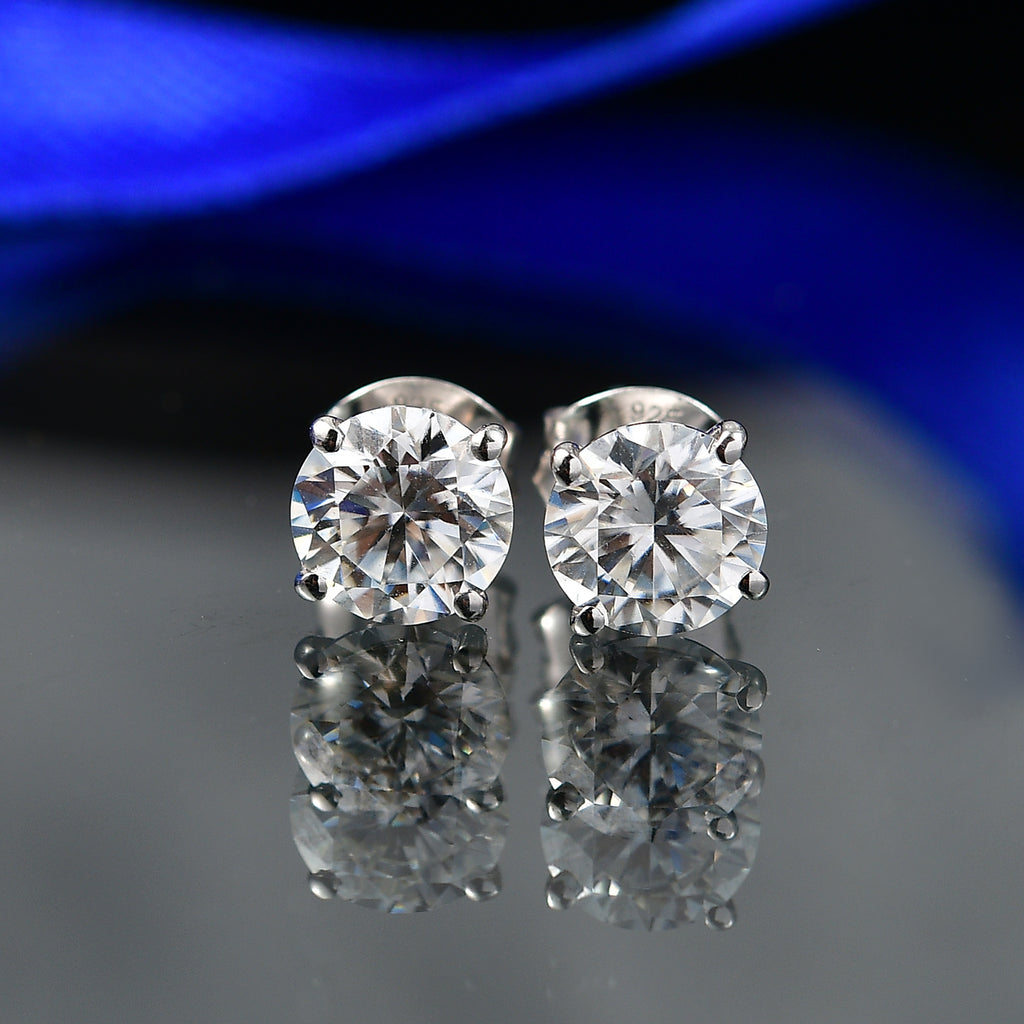 D'Joy Moissanite Solitaire Stud Push Post Earring in Rhodium Overlay Sterling Silver 2.00 Ct._8499594_2