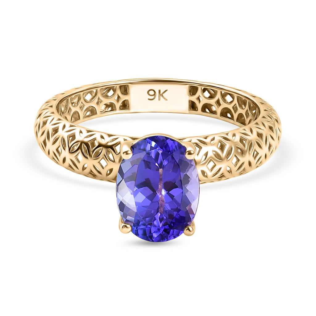 The Legacy Collection - 9K Yellow Gold AAA Tanzanite Solitaire Handmade Mirage Oval Ring 2.00 Ct._8499761
