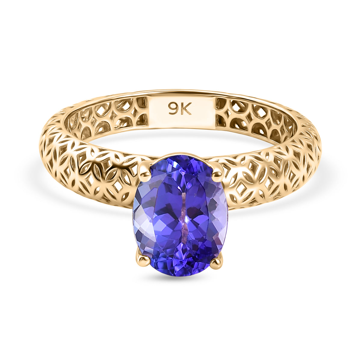 The Legacy Collection - 9K Yellow Gold AAA Tanzanite Solitaire Handmade Mirage Oval Ring 2.00 Ct._8499761