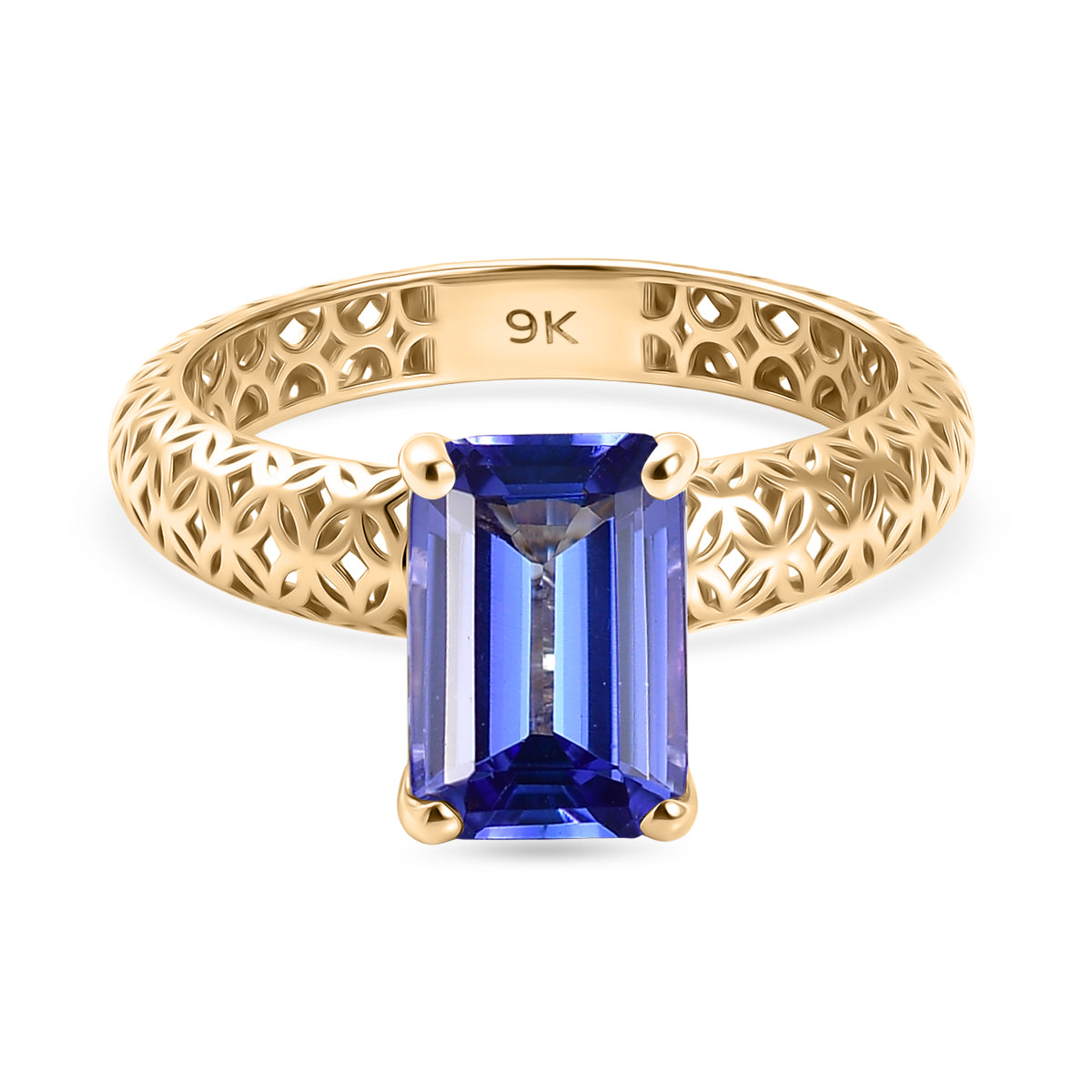 The Legacy Collection - 9K Yellow Gold Tanzanite Solitaire Handmade Emerald Cut Ring 2.00 Ct._8499776