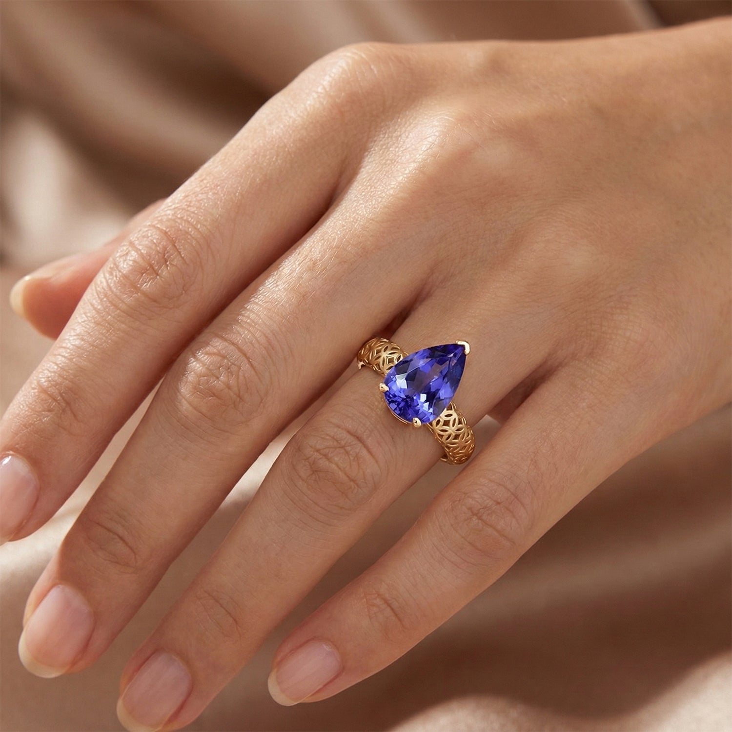 The Legacy Collection - 9K Yellow Gold Tanzanite Solitaire Handmade Mirage Pear Ring 2.00 Ct. V32526275 2