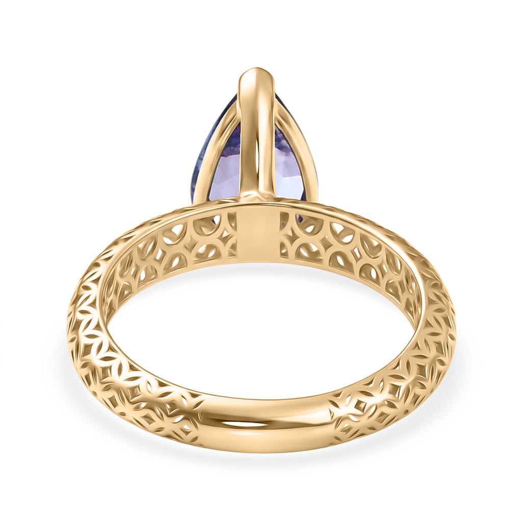 The Legacy Collection - 9K Yellow Gold Tanzanite Solitaire Handmade Mirage Pear Ring 2.00 Ct._8499782_4