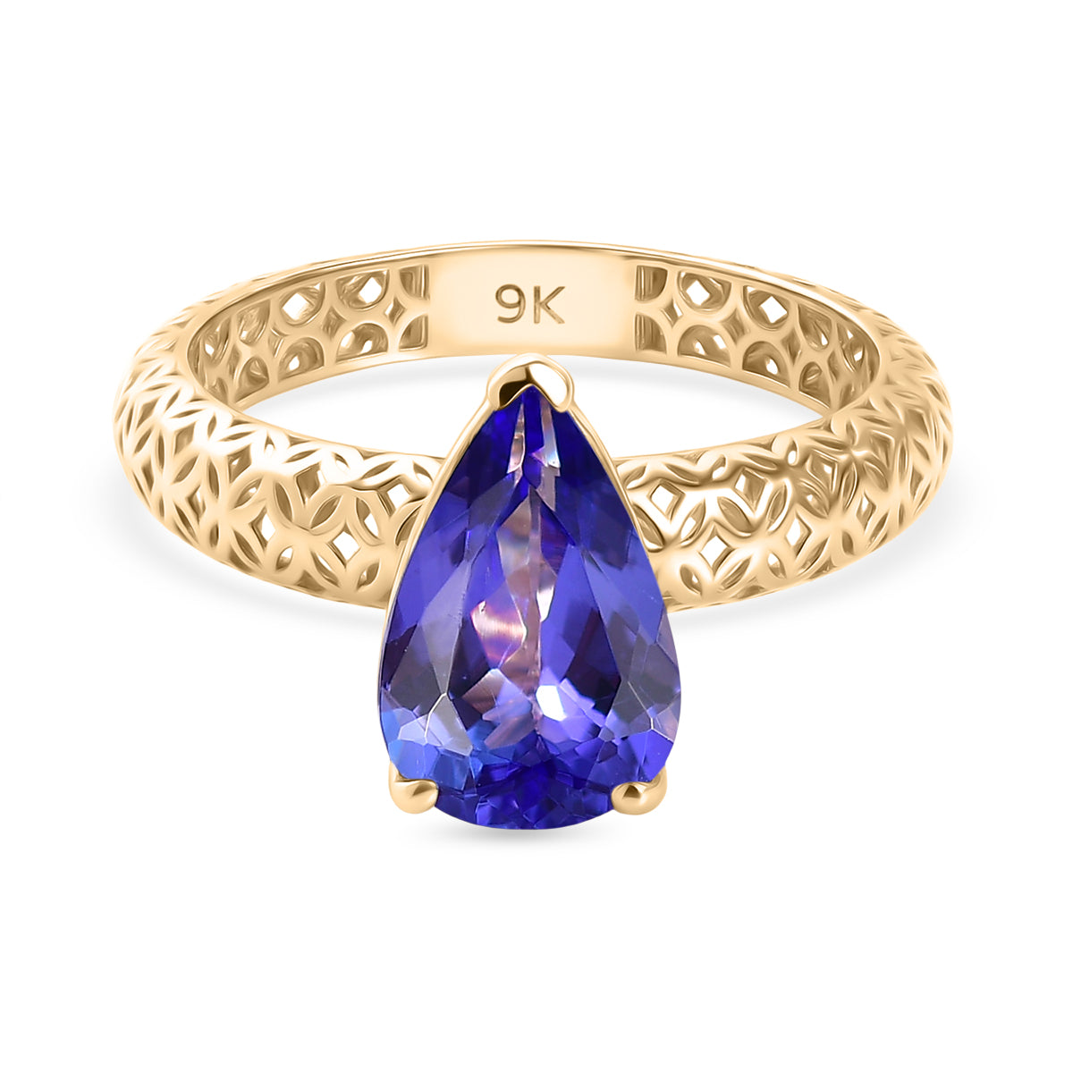 The Legacy Collection - 9K Yellow Gold Tanzanite Solitaire Handmade Mirage Pear Ring 2.00 Ct._8499789