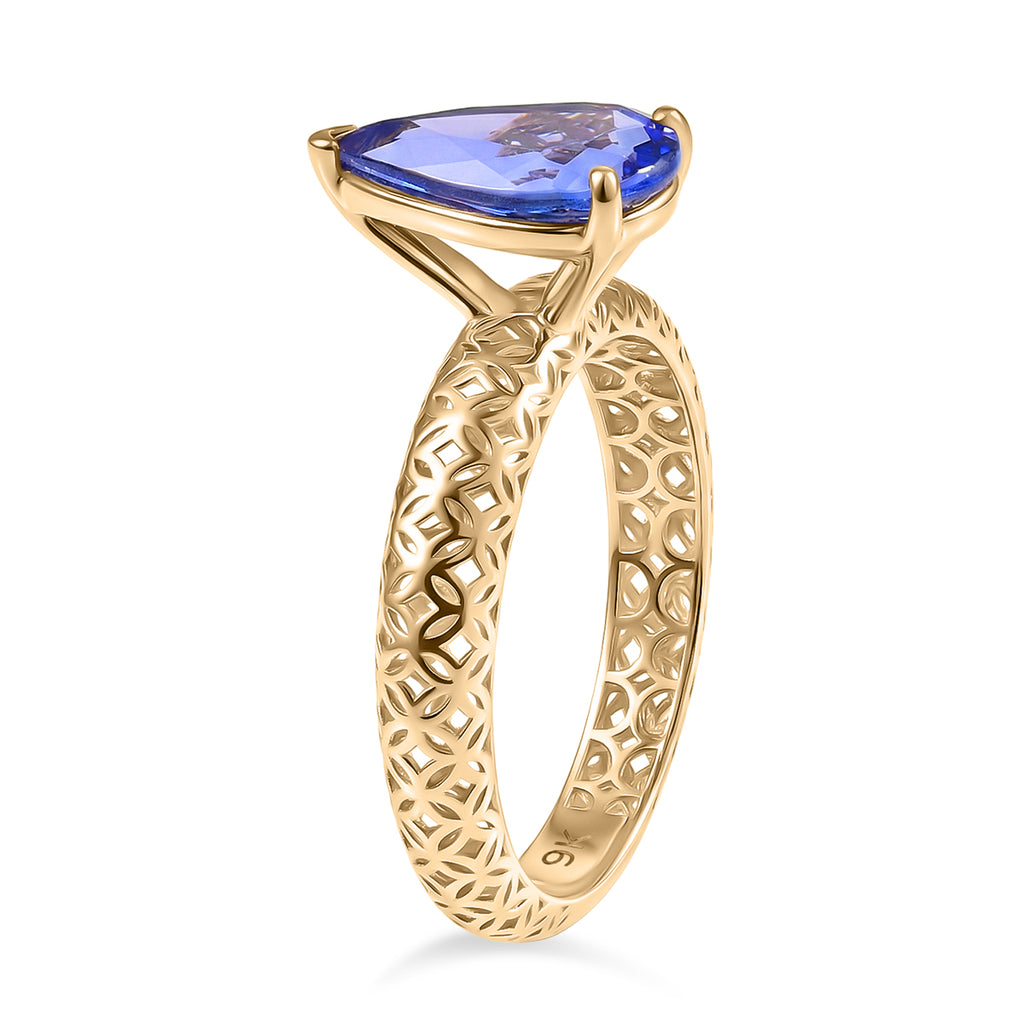 The Legacy Collection - 9K Yellow Gold Tanzanite Solitaire Handmade Mirage Pear Ring 2.00 Ct._8499789_3