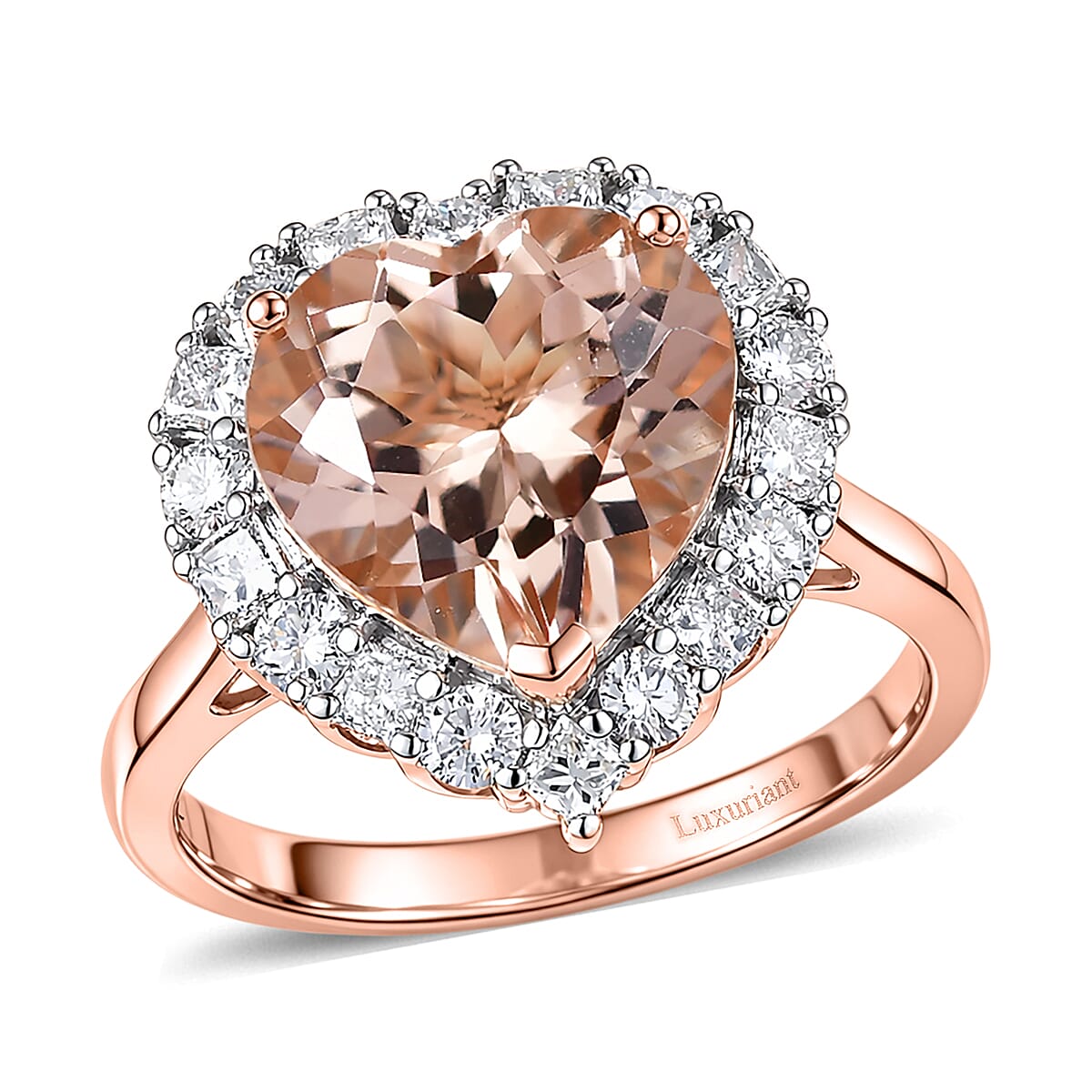 Luxuriant 10K Rose Gold AAA Morganite, Lab Grown Diamond GH, SI Halo Ring, Gold Wt.3.33 Gms  4.760  Ct. 8499814 0