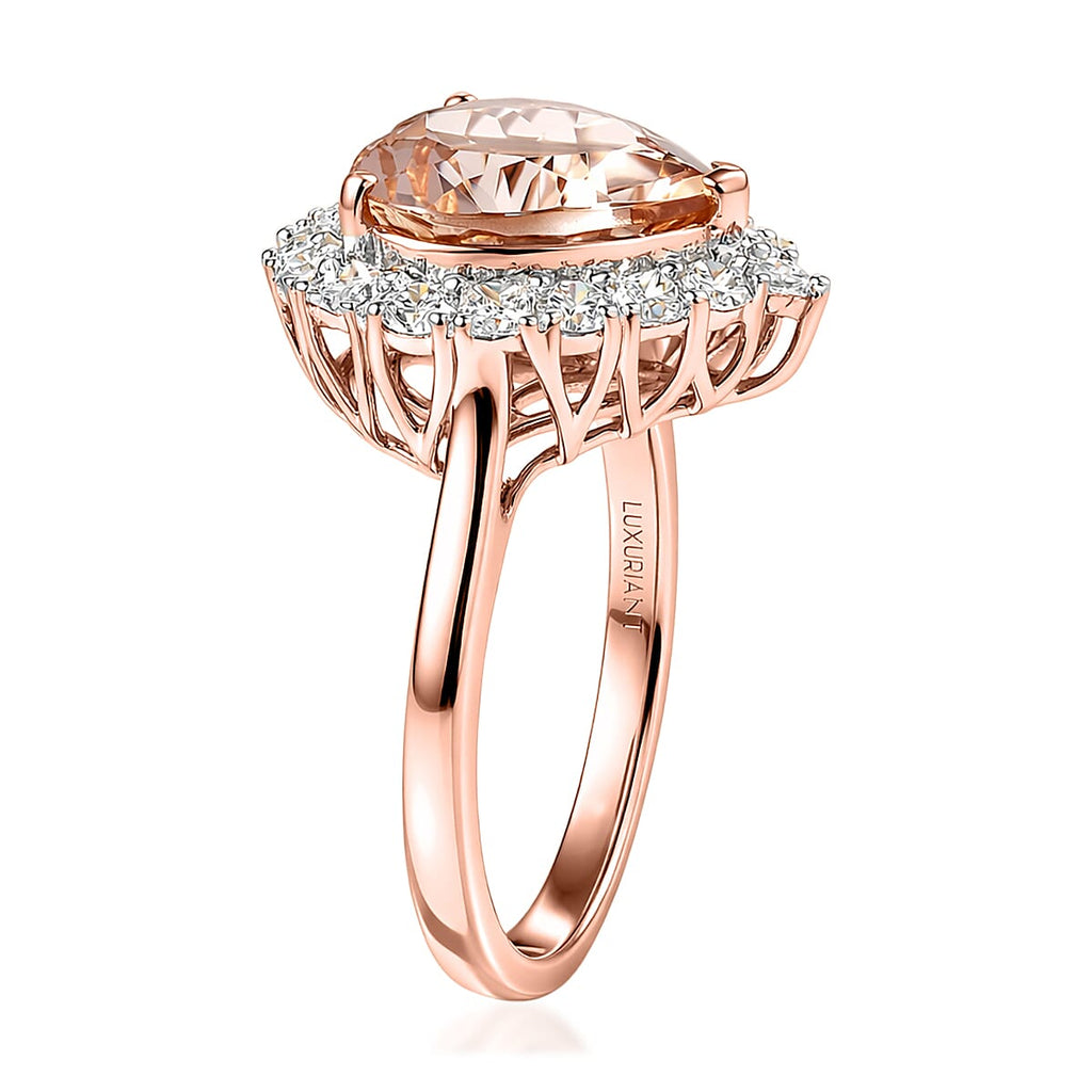 Luxuriant 10K Rose Gold AAA Morganite, Lab Grown Diamond GH, SI Halo Ring, Gold Wt.3.33 Gms  4.760  Ct._8499814_3