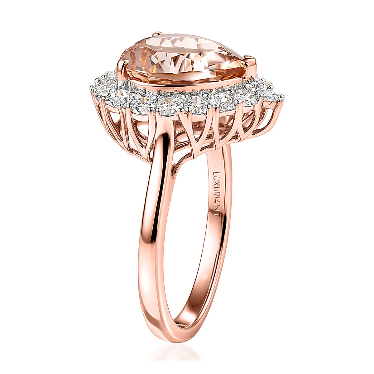 Luxuriant 10K Rose Gold AAA Morganite, Lab Grown Diamond GH, SI Halo Ring, Gold Wt.3.33 Gms  4.760  Ct. 8499814 3