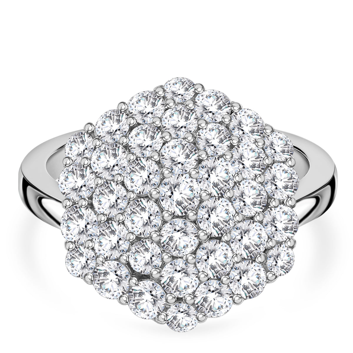 D'Joy Red Carpet Collection - Moissanite Cluster Ring in Rhodium Overlay Sterling Silver 3.30 Ct. V32556737 0
