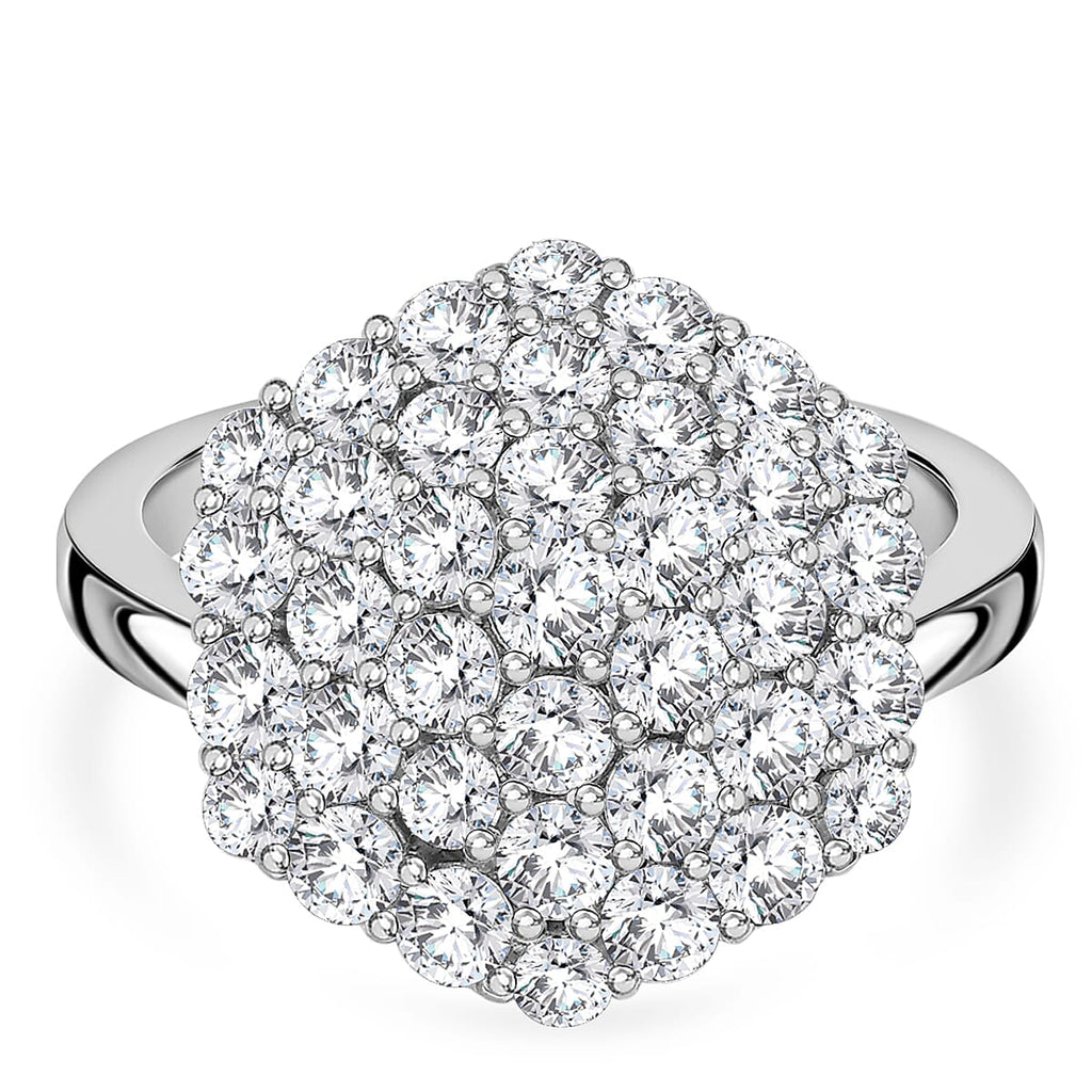 D'Joy Red Carpet Collection - Moissanite Cluster Ring in Rhodium Overlay Sterling Silver 3.30 Ct._8499843