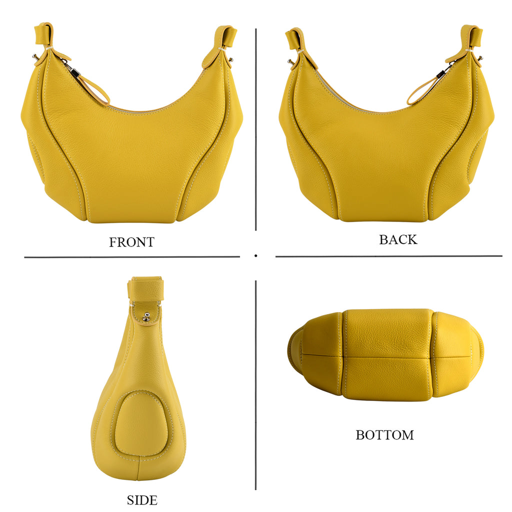 Genuine Leather 2-in-1 Slouchy Crescent Hobo & Convertible Crossbody Shoulder Bag - Yellow_8499861_4