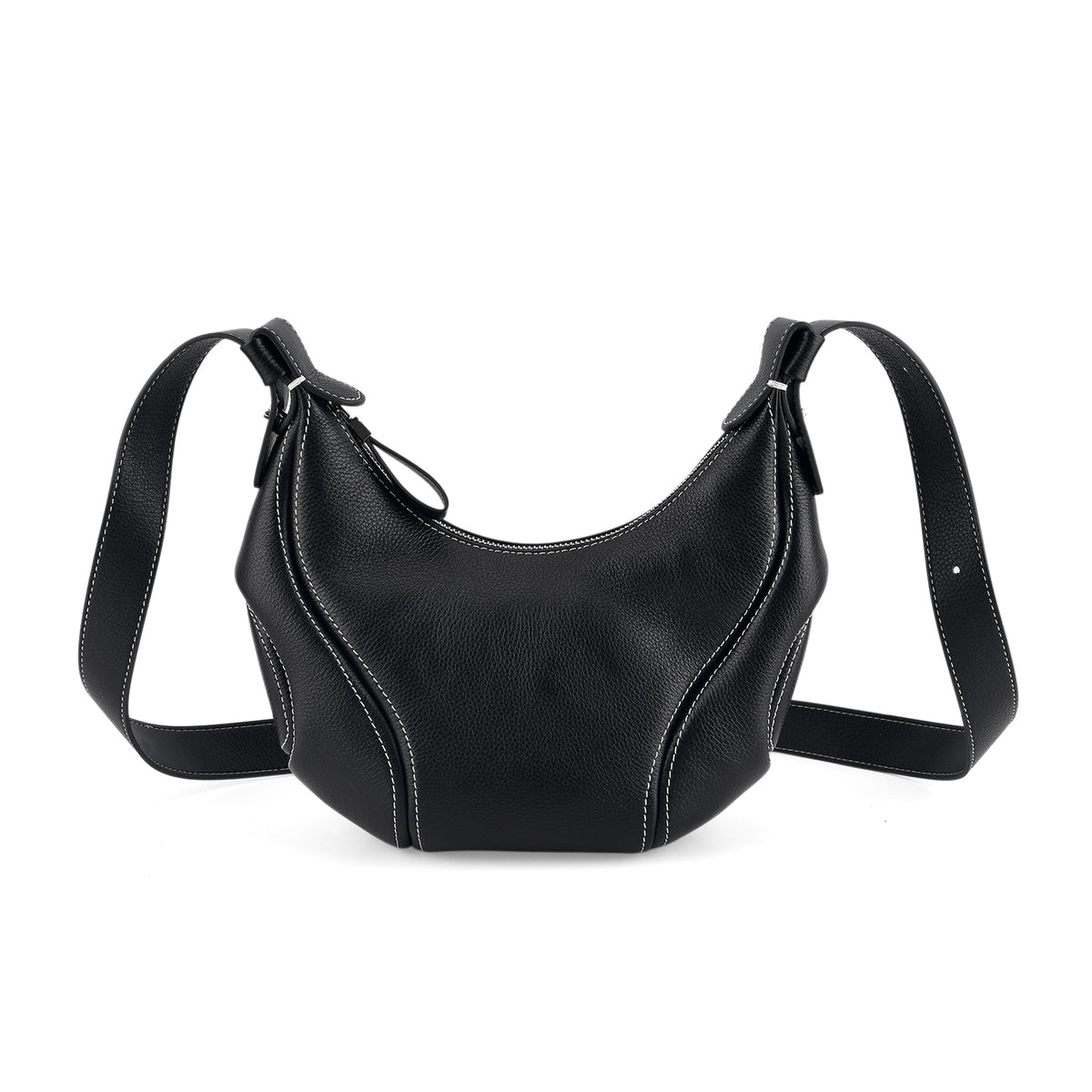 Milan Closeout Genuine Pebble Leather Hobo Crossbody Bag -  Black 8499862 0