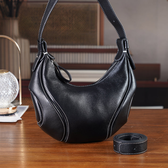Milan Closeout Genuine Pebble Leather Hobo Crossbody Bag -  Black 8499862 2