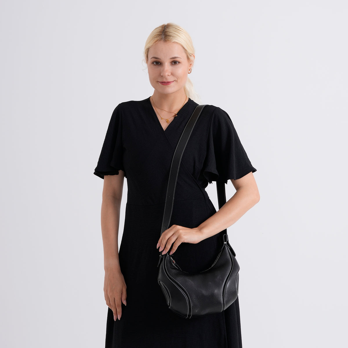 Milan Closeout Genuine Pebble Leather Hobo Crossbody Bag -  Black 8499862 3