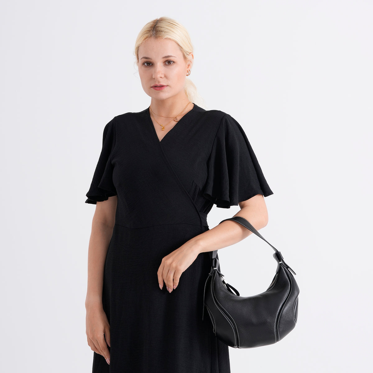 Milan Closeout Genuine Pebble Leather Hobo Crossbody Bag -  Black 8499862 4