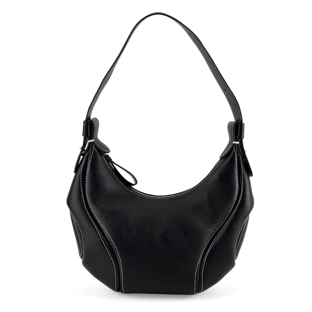 Genuine Leather 2-in-1 Slouchy Crescent Hobo & Convertible Crossbody Shoulder Bag - Black_8499862_5
