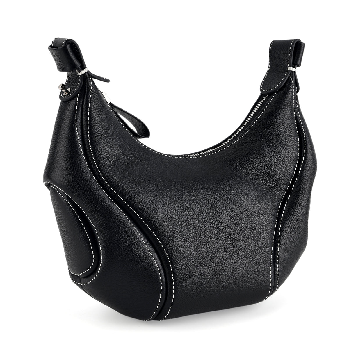Milan Closeout Genuine Pebble Leather Hobo Crossbody Bag -  Black 8499862 8