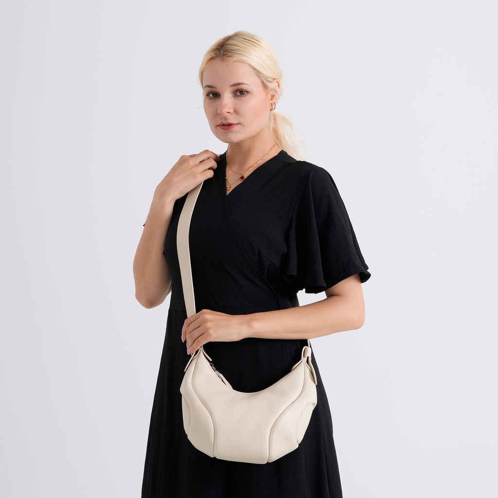 Genuine Leather 2-in-1 Slouchy Crescent Hobo & Convertible Crossbody Shoulder Bag - Off White_8499863_2