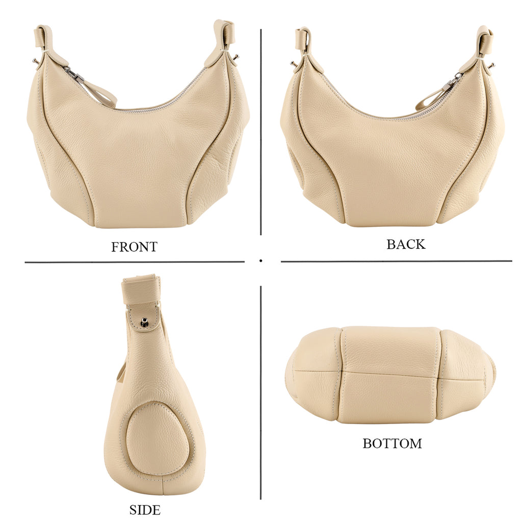 Genuine Leather 2-in-1 Slouchy Crescent Hobo & Convertible Crossbody Shoulder Bag - Off White_8499863_4