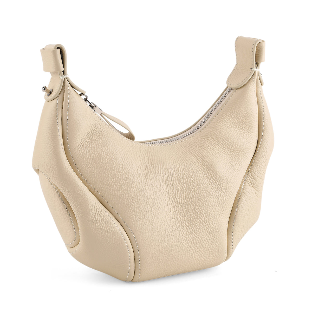 Milan Closeout Genuine Pebble Leather Hobo Crossbody Bag - Off White V32605598 8