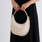 Genuine Leather Crescent Shoulder Bag with Curved Top Handle - White_8499876_3