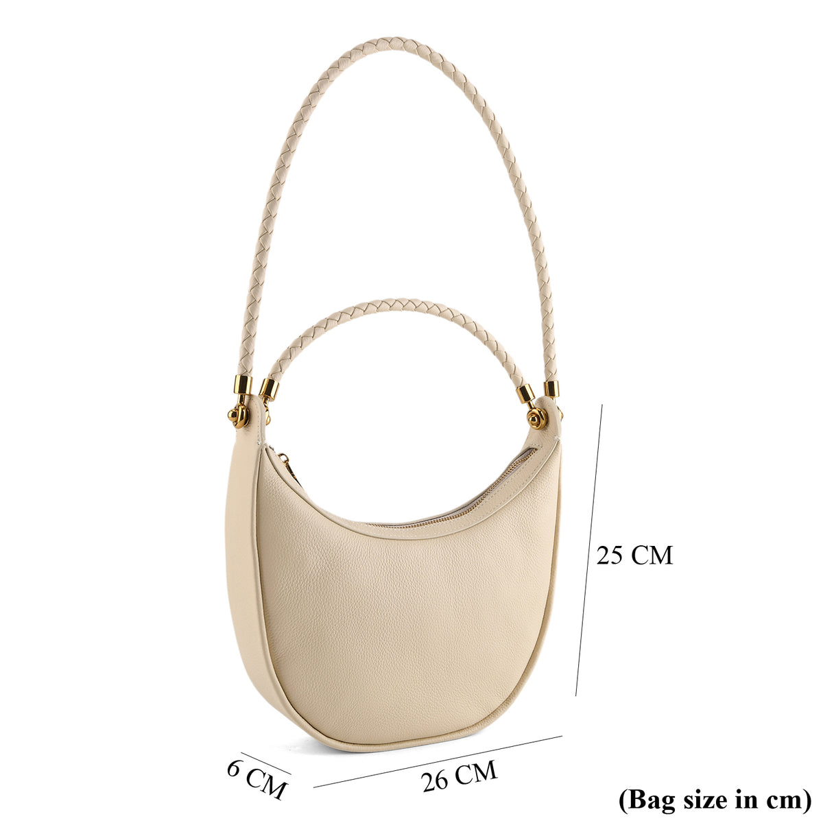 Genuine Leather Crescent Shoulder Bag with Curved Top Handle - White 8499876 7