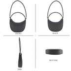 Genuine Leather Crescent Shoulder Bag with Curved Top Handle - Grey_8499877_4