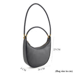 Genuine Leather Crescent Shoulder Bag with Curved Top Handle - Grey_8499877_6