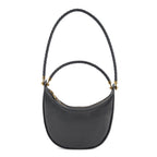 Genuine Leather Crescent Shoulder Bag with Curved Top Handle - Grey_8499877