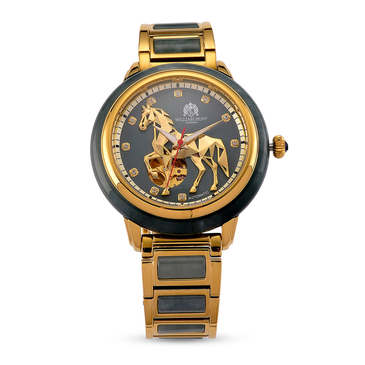 William Hunt Limited Edition Hand Assembled Type A Natural Jadeite Automatic 5ATM WR 3D Horse Pattern Dial Unisex Watch 90.10 Ct (43MM Case) 8499958 0