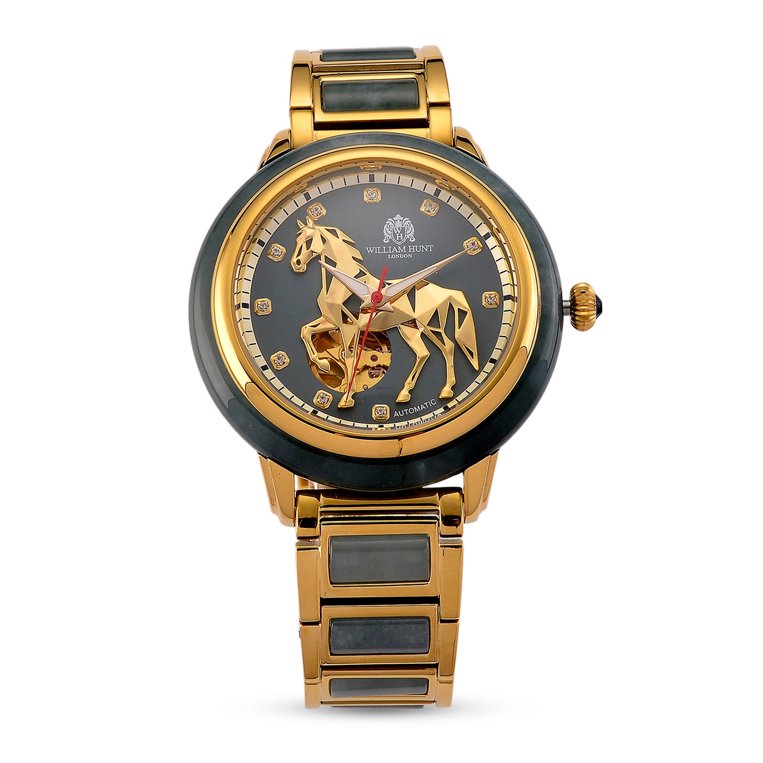 William Hunt Limited Edition Hand Assembled Type A Natural Jadeite Automatic 5ATM WR 3D Horse Pattern Dial Unisex Watch 90.10 Ct (43MM Case) 8499958 0