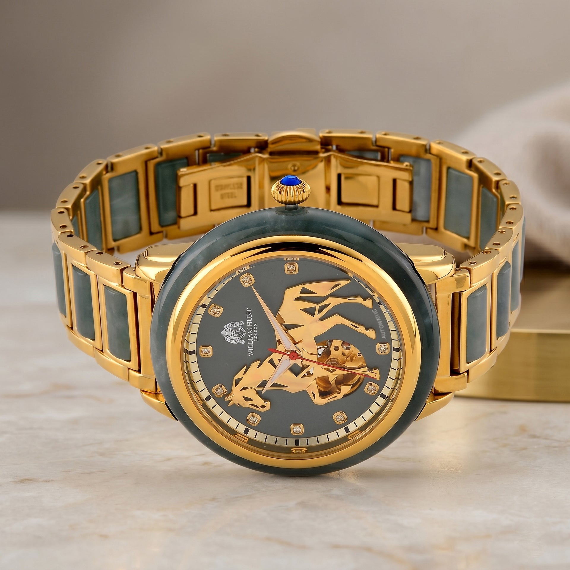 William Hunt Limited Edition Hand Assembled Type A Natural Jadeite Automatic 5ATM WR 3D Horse Pattern Dial Unisex Watch 90.10 Ct (43MM Case) 8499958 3