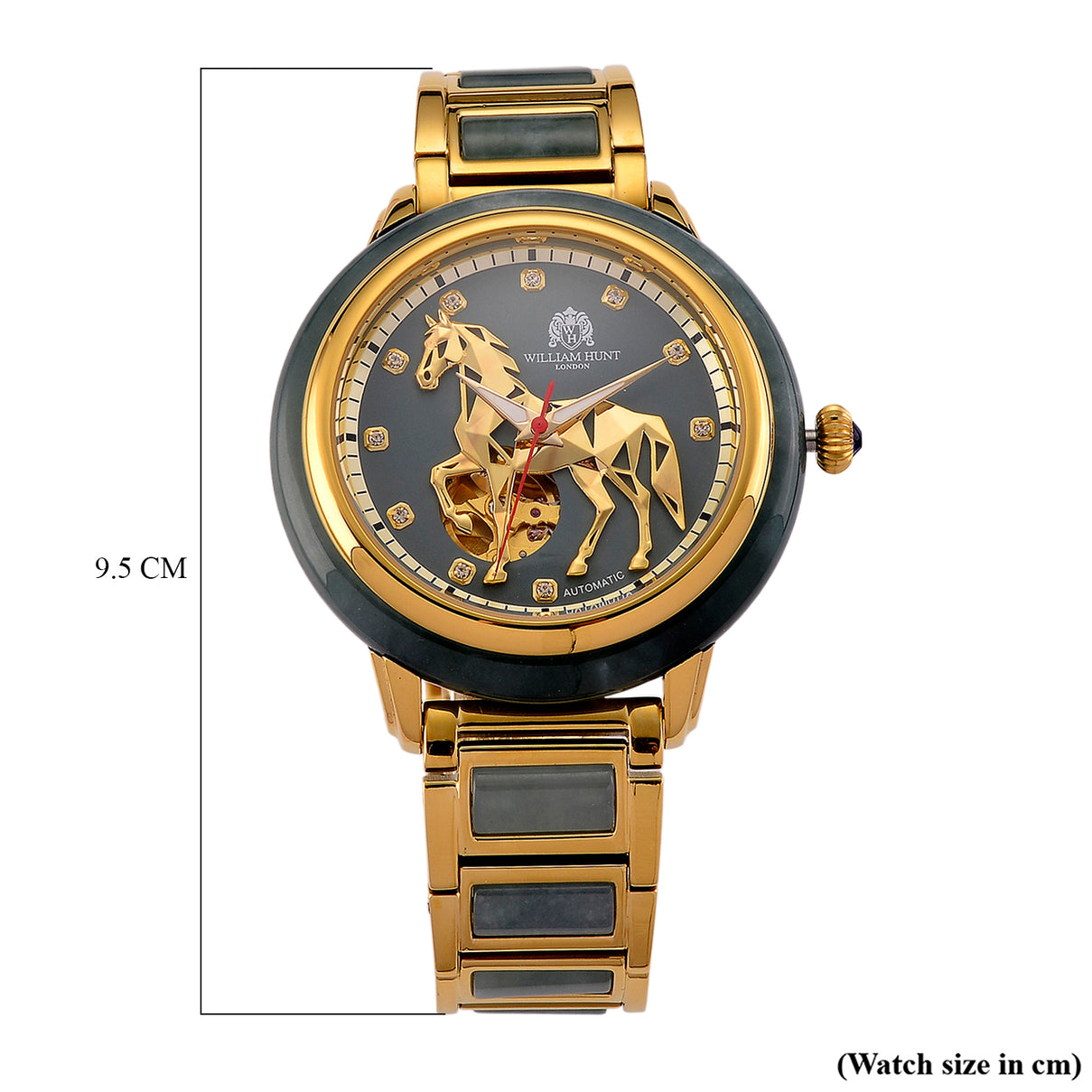 William Hunt Limited Edition Hand Assembled Type A Natural Jadeite Automatic 5ATM WR 3D Horse Pattern Dial Unisex Watch 90.10 Ct (43MM Case) 8499958 9