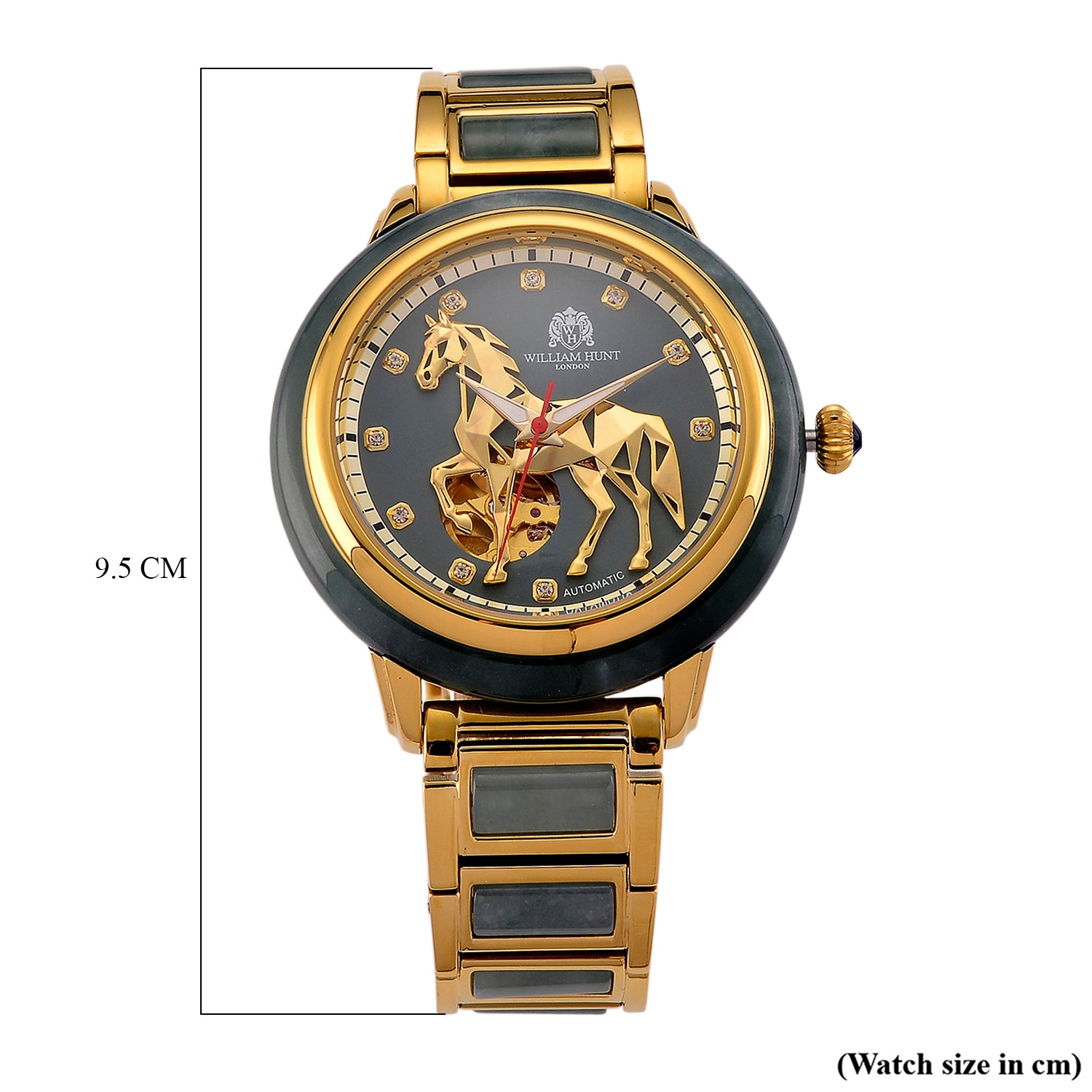 William Hunt Limited Edition Hand Assembled Type A Natural Jadeite Automatic 5ATM WR 3D Horse Pattern Dial Unisex Watch 90.10 Ct (43MM Case) 8499958 9