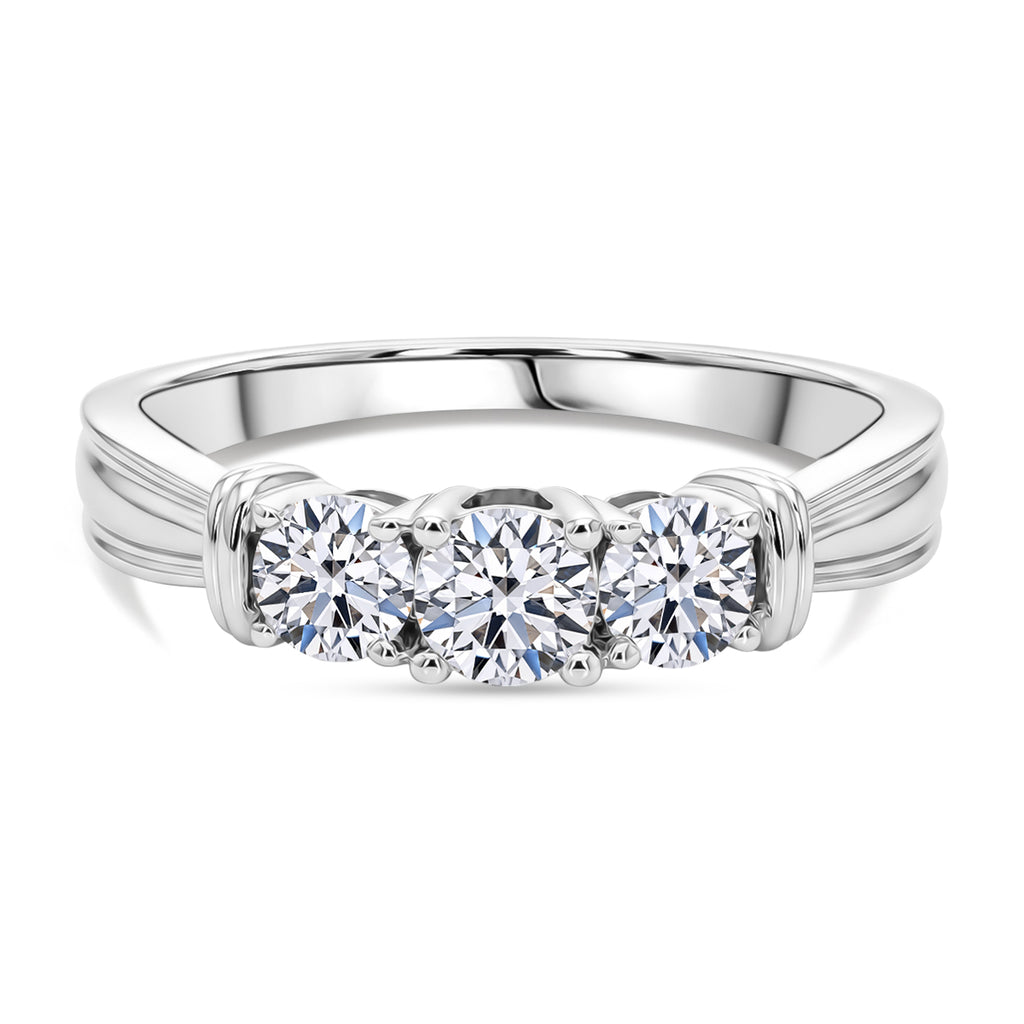 Luxuriant - Lab Grown Diamond (SI/G-H) Trilogy Ring in Rhodium Overlay Sterling Silver 1.00 Ct._8500082