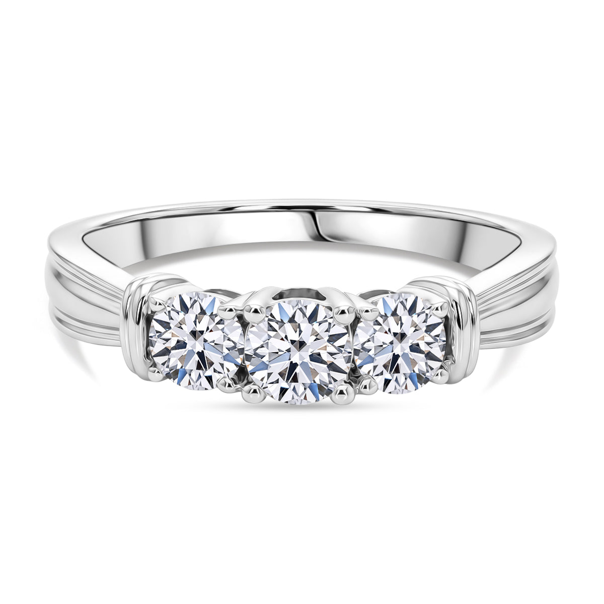 LUXURIANT 1 Ct. Lab Grown Diamond 3-Stone Ring in Rhodium Overlay Sterling Silver (SI-GH ) V32720437 0