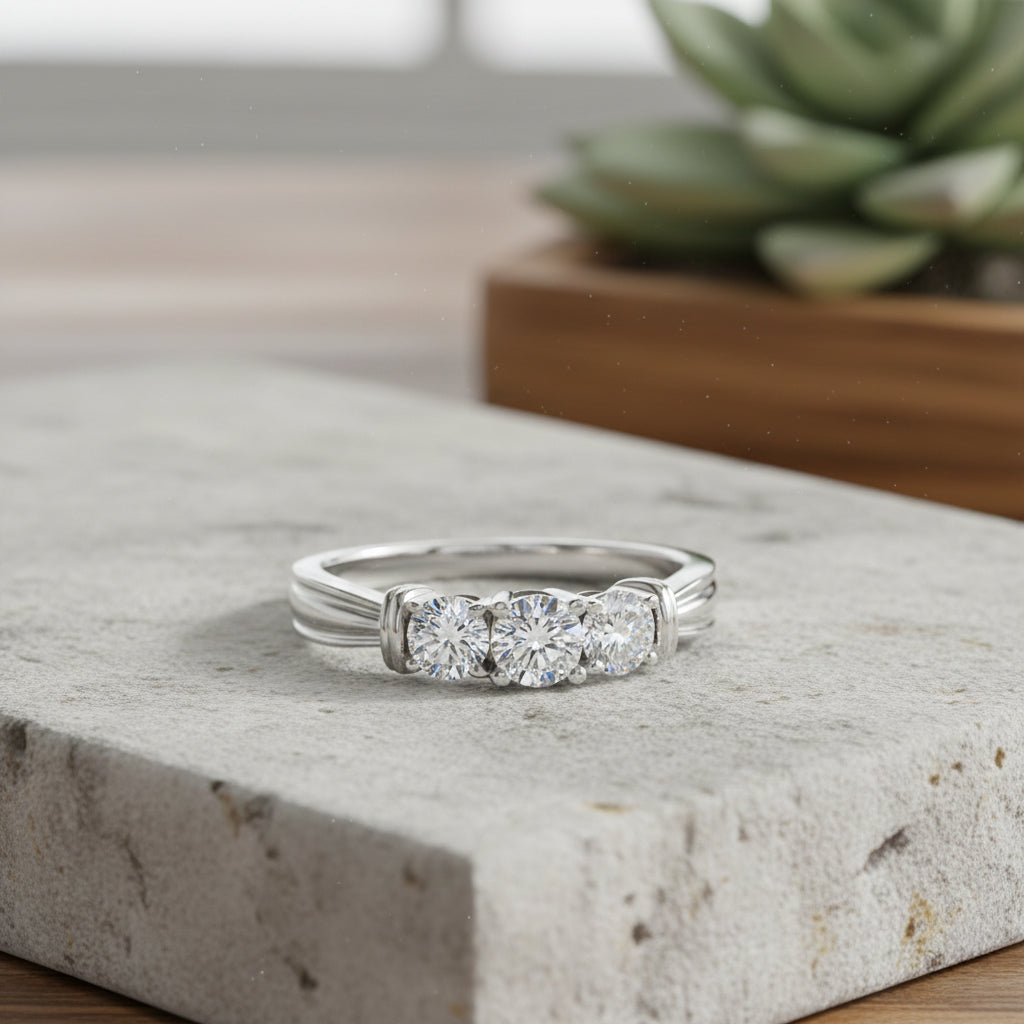 LUXURIANT 1 Ct. Lab Grown Diamond 3-Stone Ring in Rhodium Overlay Sterling Silver (SI-GH ) V32720437 3